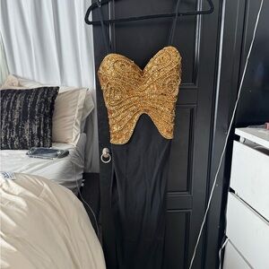 Elegant Black and Gold Strapless Dress